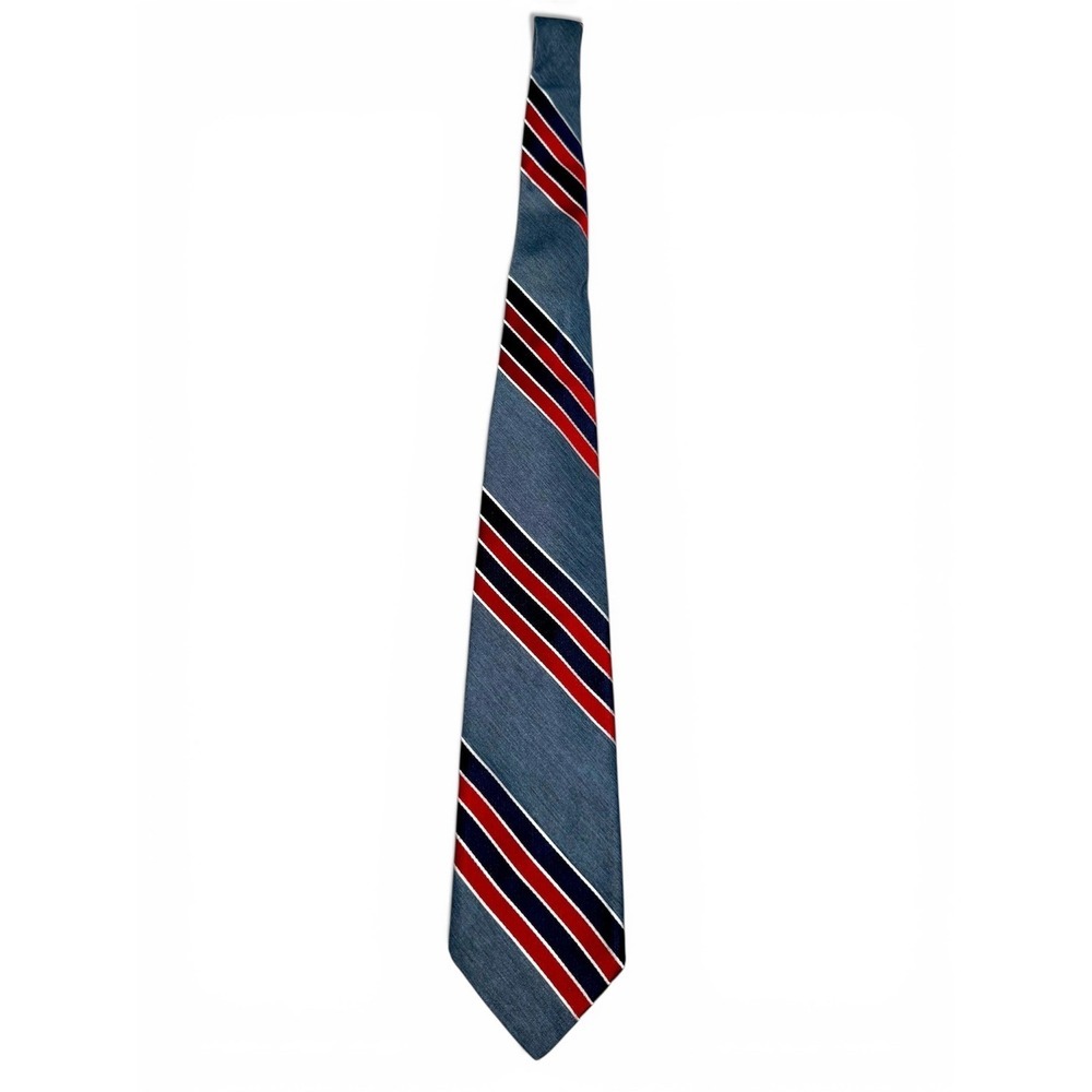 Christian Dior Cravates Paris New York Striped Necktie Mens Polyester Blue Red - Picture 6 of 6
